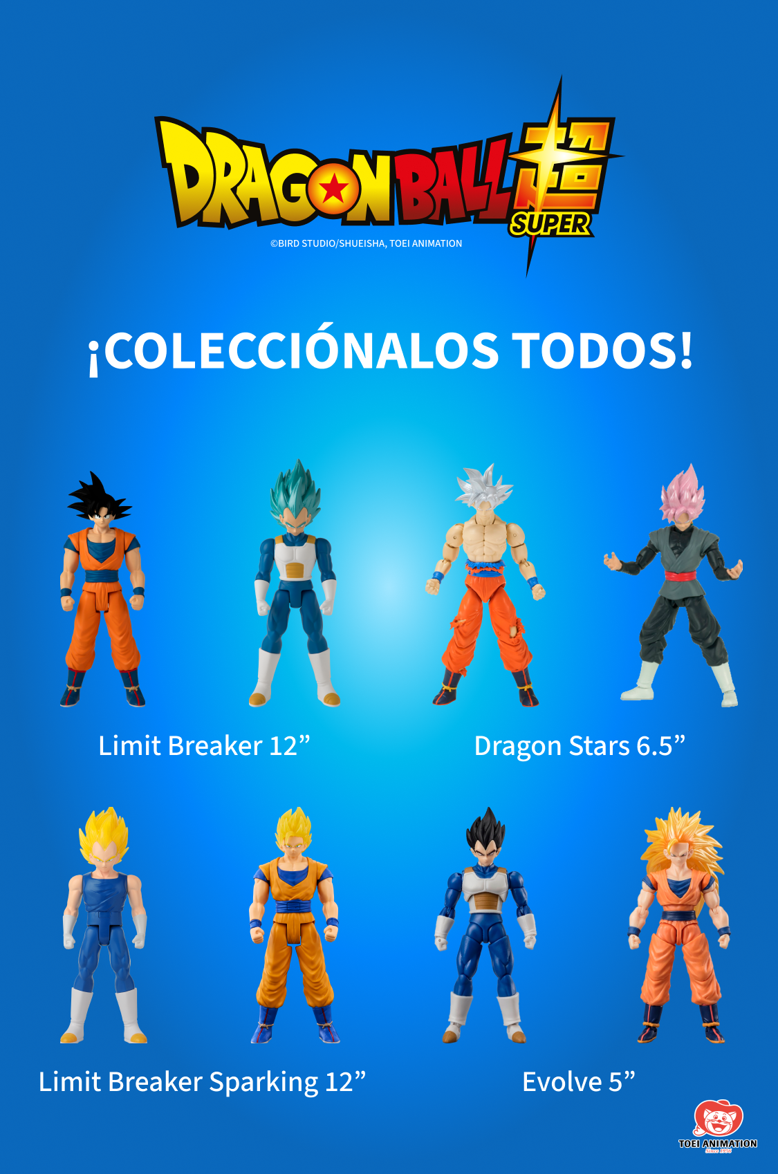 Dragon Ball - Colecciónalos todos. Limit Breaker 12", Dragon Stars 6.5", Limit Breaker Sparking 12", Evolve 5"